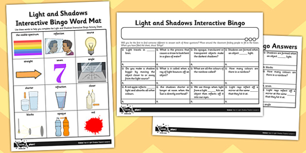 Worksheet / Worksheet Light And Shadows Interactive Bingo