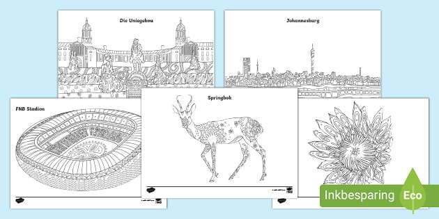 FREE! - Suid-Afrikaanse Simbole en Plekke Inkleurbladsye