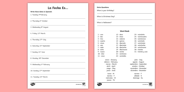 free spanish date writing worksheet months of the year
