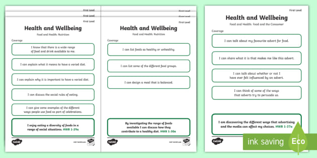 CfE Health and Wellbeing (Food and Health) First Level Child-Friendly