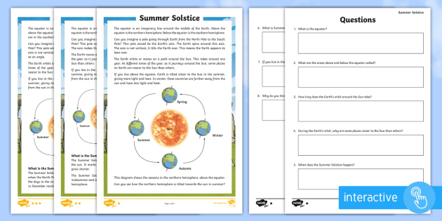 summer solstice cfe second level differentiated comprehension worksheet