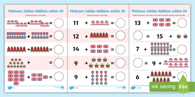 Platinum Jubilee Addition Within 20 Differentiated Activity Sheets