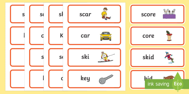 'sk' and 'k' Near Minimal Pair Word Cards