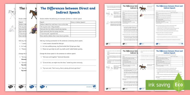 the differences between direct and indirect speech differentiated worksheets