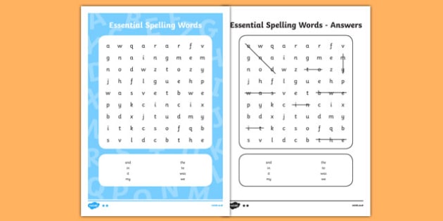 new zealand list 1 essential spelling word search