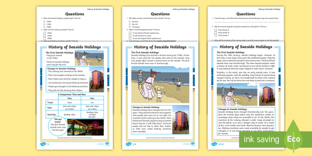 History of Seaside Holidays Reading Comprehension KS1