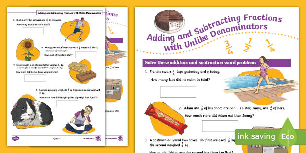 adding and subtracting fractions with unlike denominators worksheet