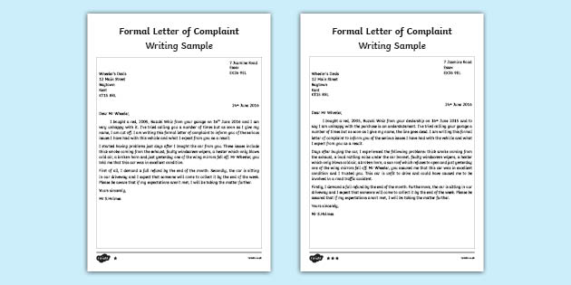 Formal Letter Of Complaint Writing Sample - Esl Writing A Letter Of  Complaint