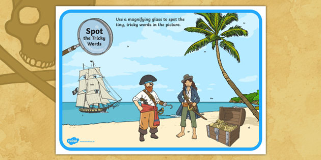 Phase 2 Tricky Words Pirate Ship Scene Magnifying Glass Worksheet ...