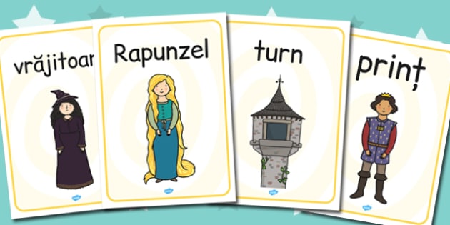 Rapunzel, Cuvinte principale ilustrate, Planse imagini si cuvinte, Romanian