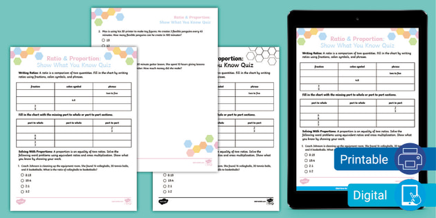 Sixth Grade Ratio And Proportion Assessment 2790