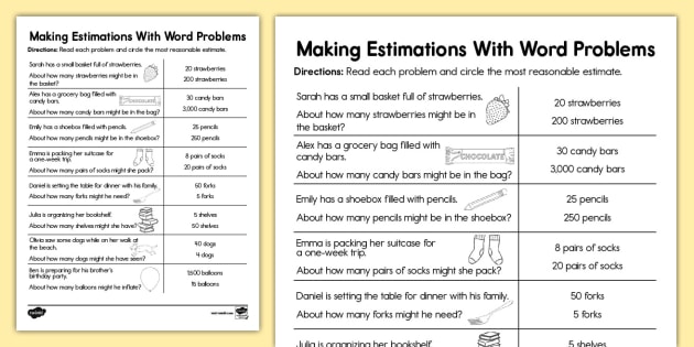 20 Estimating Word Problems 3rd Grade Desalas Template