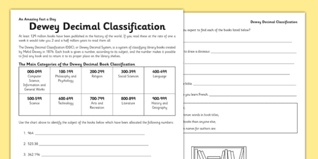 Dewey Decimal Code Worksheet / Worksheet (Teacher-Made)