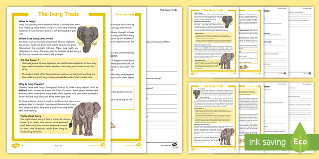 UKS2 The Ivory Trade Differentiated Reading Comprehension Activity