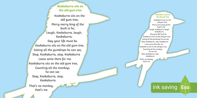 Kookaburra Sits In The Old Gum Tree Lyrics Original Kookaburra Sits in the Old Gum Tree Rhymes and Finger Plays