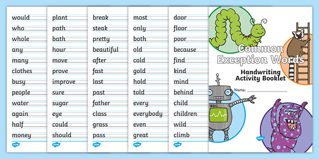 year 2 common exception words handwriting worksheets