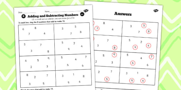 number-facts-to-20-find-pairs-to-13-worksheet-teacher-made