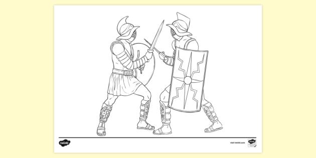 FREE! - Gladiators Fighting Colouring Sheet | Colouring Sheets
