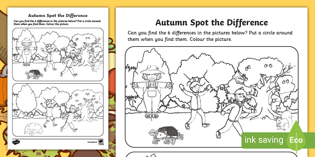 autumn spot the difference colouring worksheet twinkl