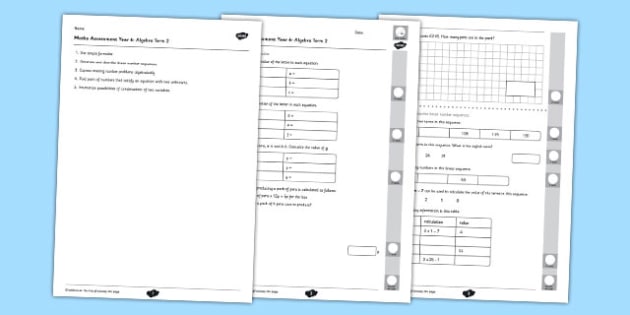 year 6 maths assessment term 2 algebra algebra questions