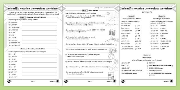 Converting Scientific Notation Worksheet With Answer Key Printable Pdf
