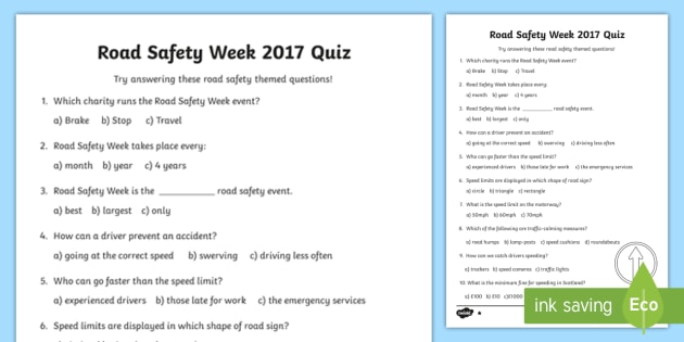 cfe road safety week quiz worksheet activity sheet road