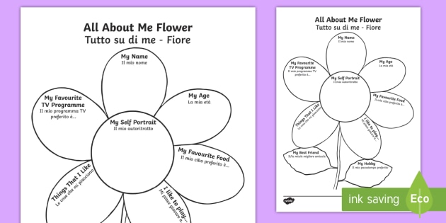 All About Me Flower Writing Template English/Italian