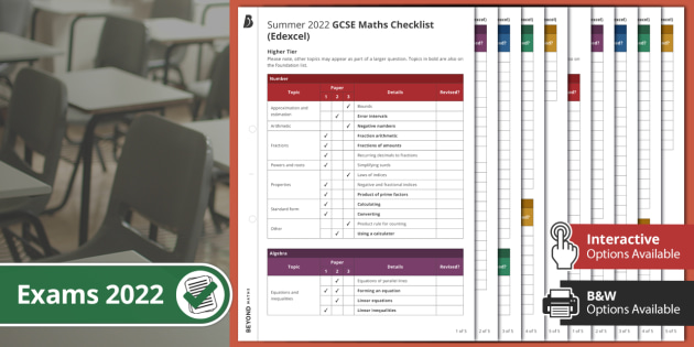 👉 GCSE Maths Exam Advance Notes 2022 - Edexcel Checklist