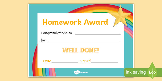homework award printable