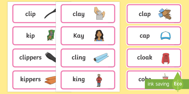 ‘cl’ And ‘c’ Near Minimal Pair Word Cards