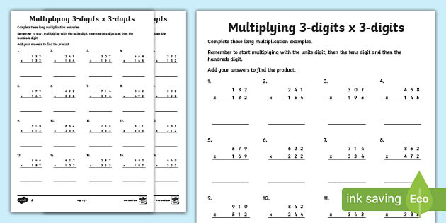 multiplication 3 digit by 3 digit worksheet cfe