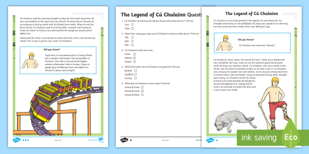 Cu Chulainn Differentiated Reading Comprehension Activity