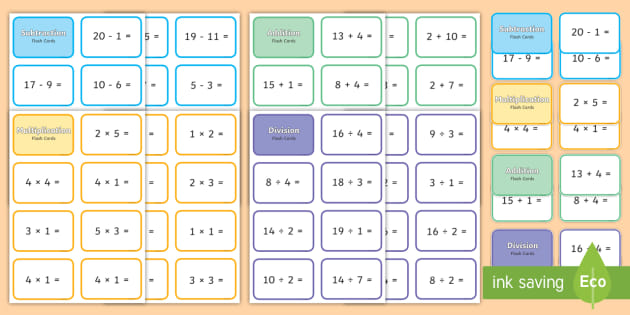 Early Education Flash Card Set Addition Subtraction Multiplication Division 