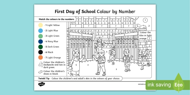 FREE! - Printable First Day of School Colour by Number