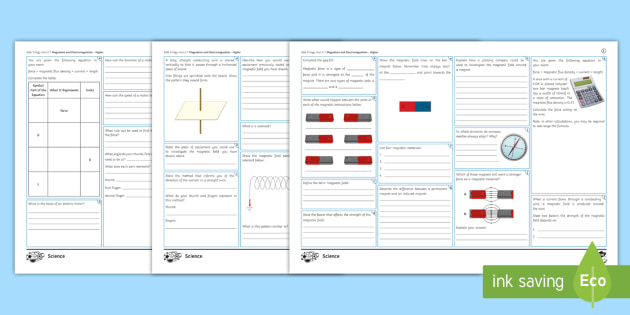 AQA (Combined) Magnetism and Electromagnetism Higher Revision Activity Mat