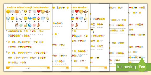 Emoji Code Breaker Activity Sheets Back To School