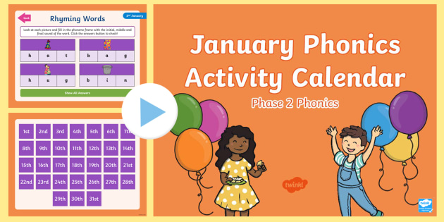 Phase 2 January Phonics Activity Calendar PowerPoint