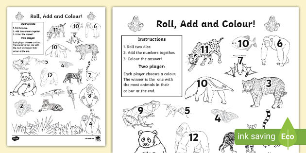 jungle themed roll and color worksheet worksheet