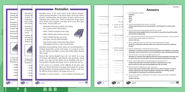 Ramadan Differentiated Comprehension Challenge Sheet