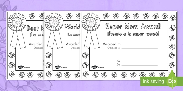 Mother S Day Certificates Coloring English Spanish Mother S Day