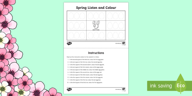 Spring Listen and Colour Five Key Words Worksheet / Worksheet