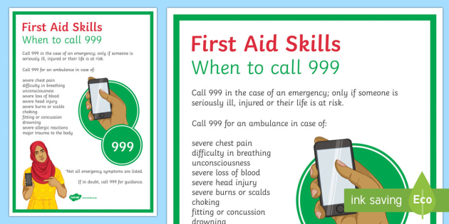 First Aid When to Call 999 Display Poster