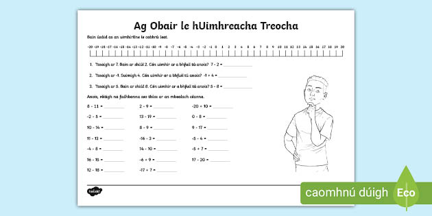 working with directed numbers worksheet gaeilge