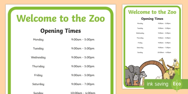 Zoo Opening Hours Signs (creat de profesori)