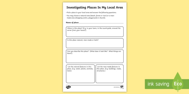 Investigating Places in my Local Area Worksheet / Worksheet-Irish - ROI