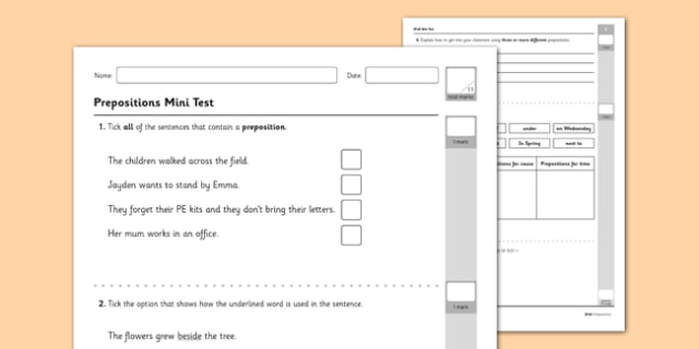 Preposition Correction Online Test