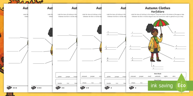 autumn clothes labelling differentiated worksheets