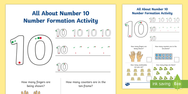 All About Number 10 Number Formation Worksheet