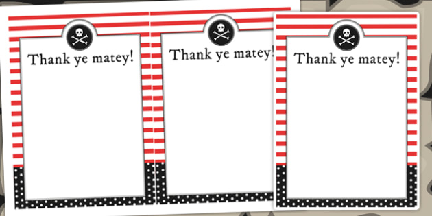 Pirate Themed Birthday Party Thank You Cards (teacher made)