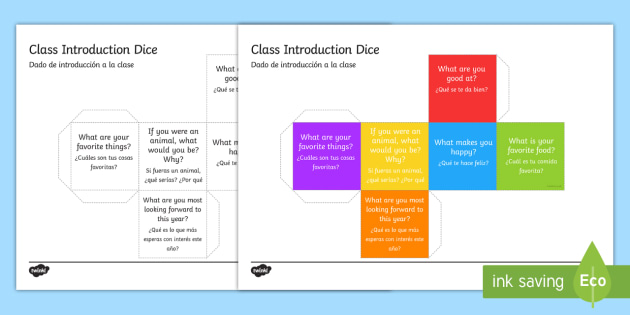 Class Introduction Dice Nets English Spanish Class Introduction Questions